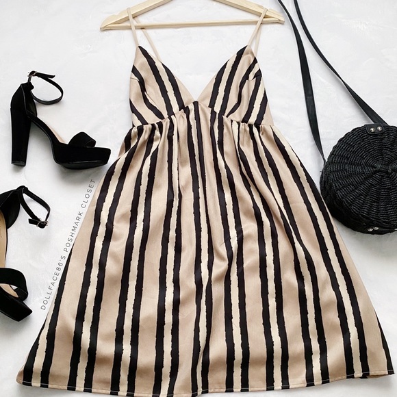 Silky Tan & Black Stripe Sundress - Picture 1 of 10